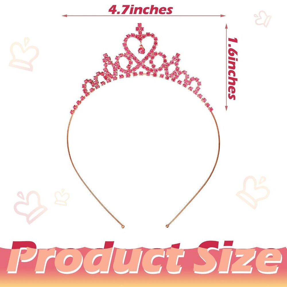 2 Pack Princess Crown Tiara Crystal Headband Crown for Girls Women Heart Rhinest - Picture 3 of 7